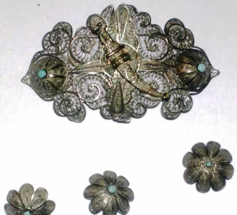 Пряжка-филигрань, серебро-84,+3пуг-цы бирюза Санкт-Петербург