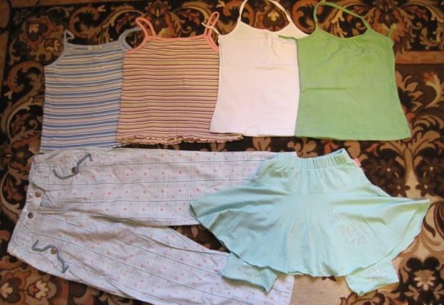Бриджи,юбка, 4 топа с замерами. р 122-128 Москва
