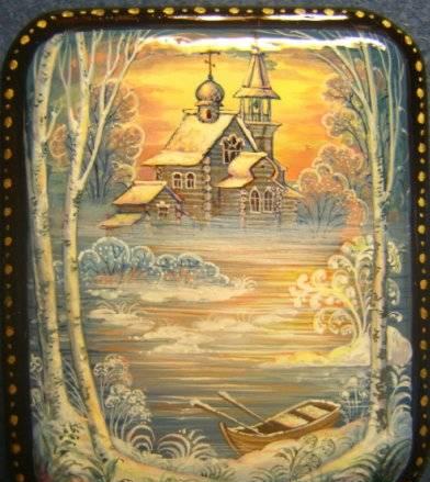 Шкатулка  лаковая миниатюра " зимняя сказка " Санкт-Петербург