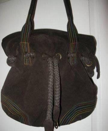 Сумка коричневая натур.замша с завязочками Санкт-Петербург