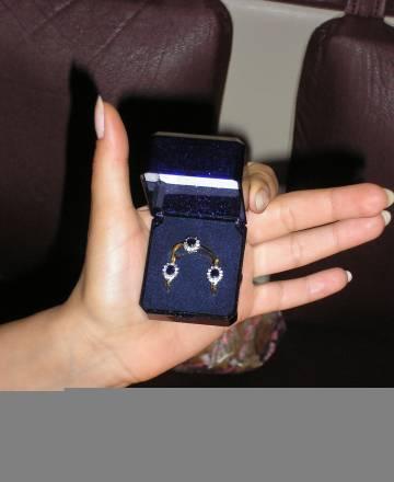 Комплект серьги+кольцо-сапфир+бриллианты Москва