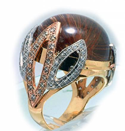 Кольцо с кварцем-"волосатиком" и бриллиантами Москва