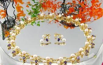 Колье с серьгами натурального жемчуга и аместиста Москва