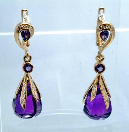 Серьги с аметистами и бриллиантами Москва