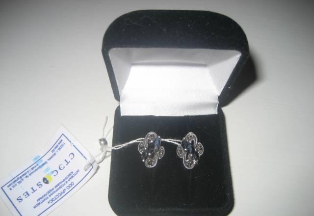 Серьги серебряные с черными сапфирами Москва