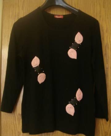 Кофта Vienti, с цветами из кожи. Новая, 48 разм Москва