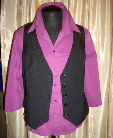 Стильно Лиловая рубашка и черная жилетка Москва