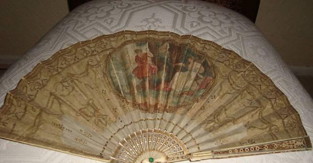 Редкий Старинный 1800е г Веер Шелк Слоновая Кость Москва