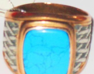 Кольцо Серебро 925+позолота 585, Бирюза, р. 20 Москва