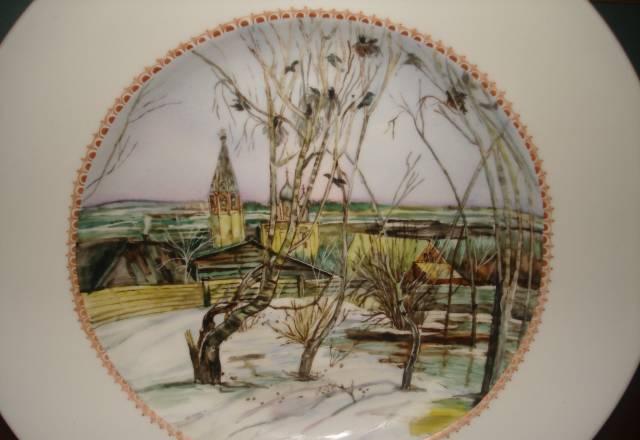 Тарелка фарфоровая ручная роспись копия а.Саврасов Санкт-Петербург