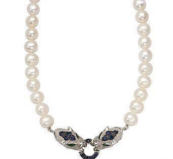 Серебряное ожерелье-жемчуг,сапфиры,изумруды Москва