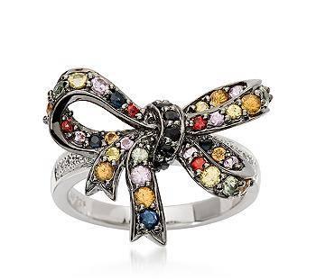 Серебряное кольцо-мультисапфиры 1 карат,бриллианты Москва