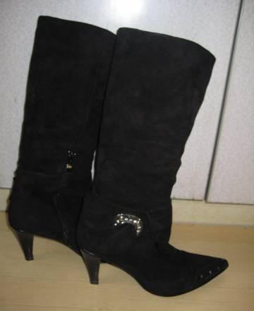 Сапоги осенне-весенние черные замшевые Москва