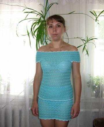 Вязаный крючком костюм (юбка+кофта) Ульяновск