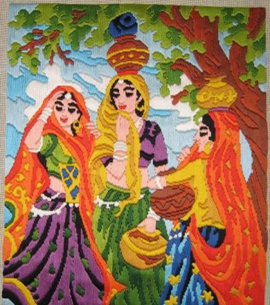 Вышитая картина. Индийские девушки у родника Москва