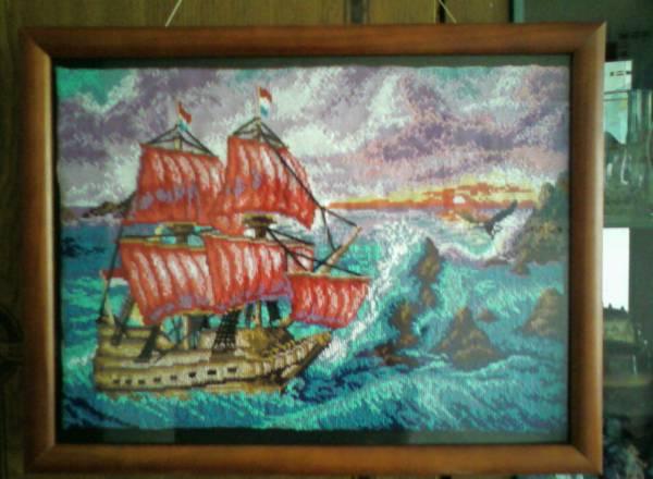 Вышитая картина "Французский фрегат" Москва