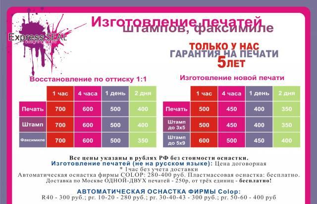 Печати и штампы Москва