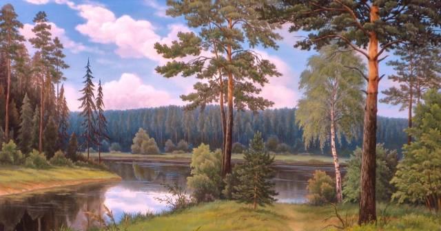 Картина "На берегу реки" холст,масло Москва