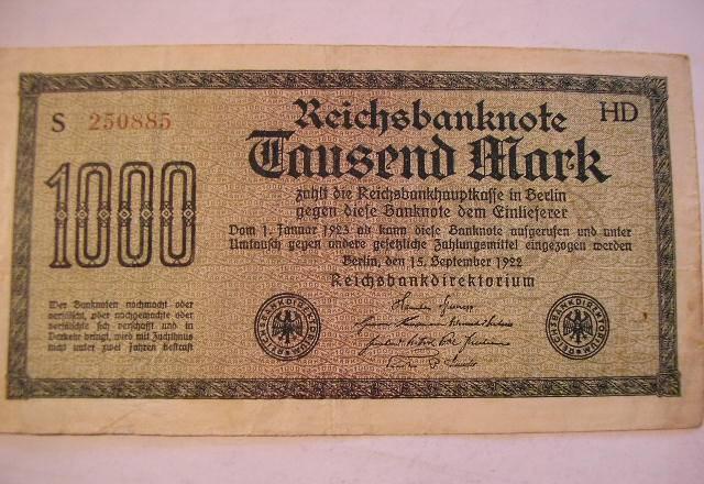 Германия Веймар 1000 марок 1922г. сентябрь S  100р Москва