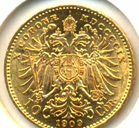 10 Корон 1909 года-Золото-UNC Москва