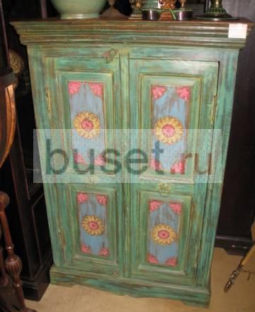 Шкаф зеленый с росписью (из Индии) Москва