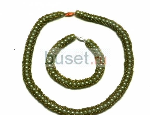 Колье и браслет золотисто-зеленого цвета Верещагино