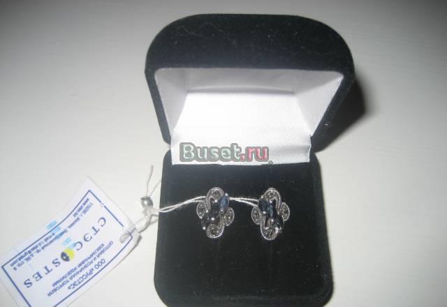 Серьги серебряные с черными сапфирами Москва