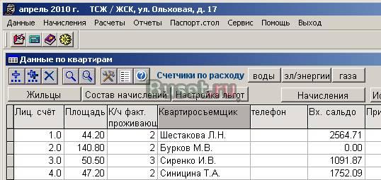 Программа "Квартплата" для бухгалтеров тсж Самара