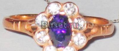 Кольцо Серебро 925+позолота 585, Аметист, р.17,5 Москва