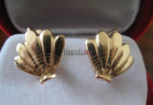 Роскошные серьги золото в стиле Тiffany ракушка Москва