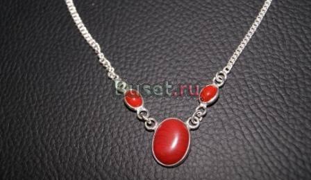 Колье из серебра 925 пробы с кораллом Санкт-Петербург