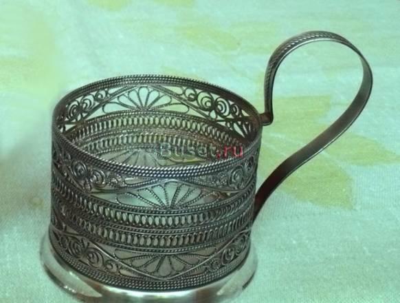 Подстаканник, металл посеребренный, скань, 60-70 г Москва