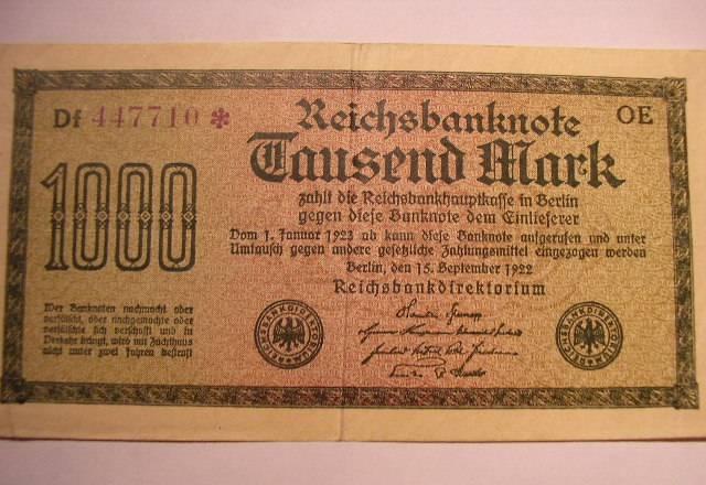 Германия Веймар 1000 марок 1922г. сентябрь Москва