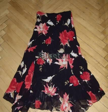 Юбка летняя. легкая, черная с цветами. 44. Sale Москва