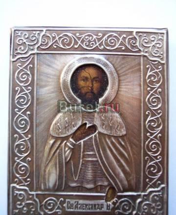 Икона Александр Невский, оклад серебро, 84 проба  Москва