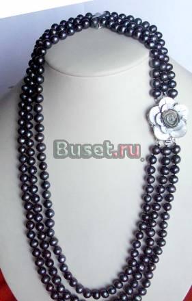 3 нити натурального чёрного жемчуга+камея Москва