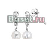 Серьги- натуральный жемчуг с фианитами в серебре Москва