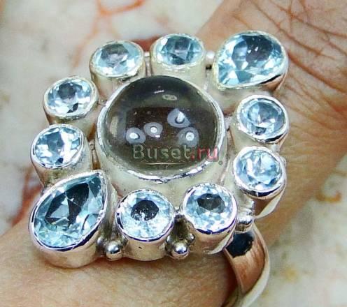 Кольцо Голубой топаз , серебро 925, р. 17,5 Москва