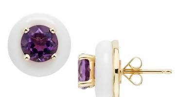 Золотые серьги-белый агат,аметисты Москва