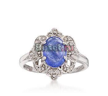 Серебряный комплект-кольцо,серьги-танзаниты Москва