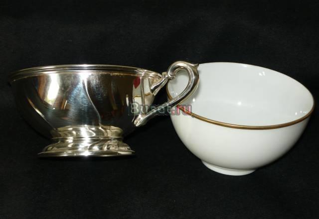 Чашки чайные,серебро+фарфор Москва