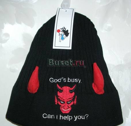 Шапка с рогами "God"s busy.Can I help you" черная Санкт-Петербург