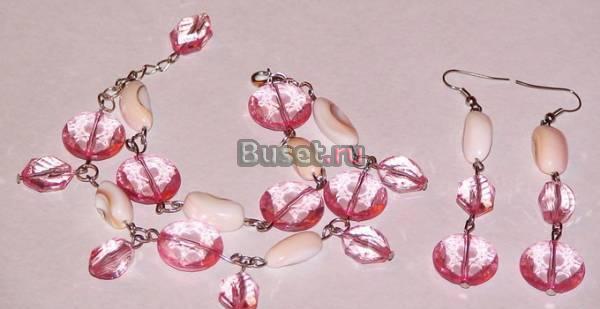 Комплект серьги и браслет Розовые брызги! Рязань