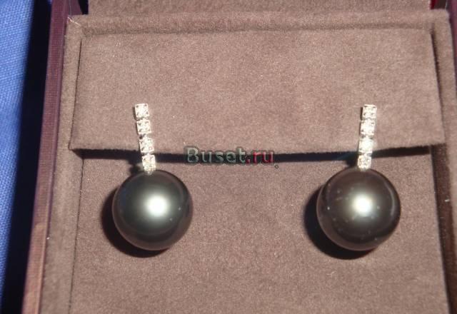 Серьги из белого золота,с брилл.и черным жемчугом Москва