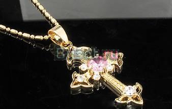 Крестик с розовыми сапфирами и бриллиантами Москва