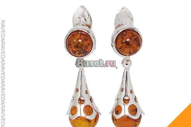 Серьги - янтарь балтики в серебре 925 Москва
