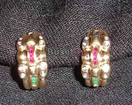 Серьги   золото 575 пробы, с изумрудами, сапфирами Москва