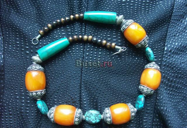 Массивные бусы, имитация бирюзы и янтаря, Непал Москва