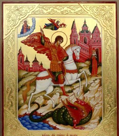 Икона Георгий Победоносец, Палех, Ларина Надежда Москва