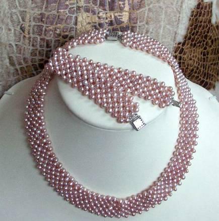 *Плетёное РОЗОВОЕ ожерелье ЖЕМЧУГ 7нитей+ БРАСЛЕТ* Москва